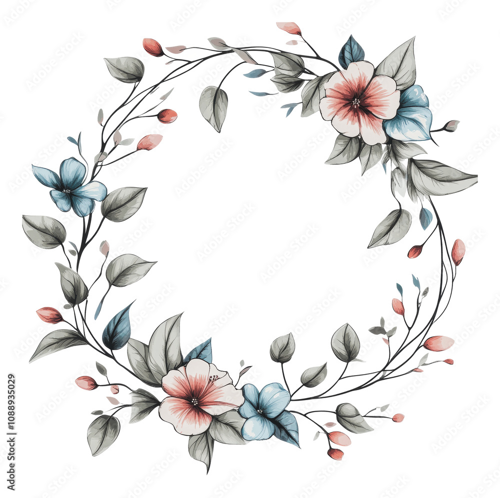 Obraz premium PNG Soft floral wreath with greenery