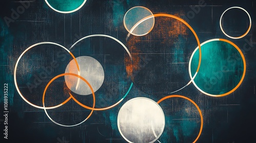 Abstract circles, overlapping, textured background. photo