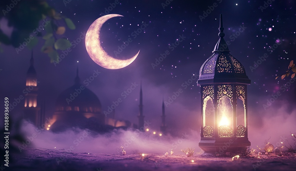 4ï¸âƒ£ Eid Mubarak and Ramadan Kareem greetings with an Islamic lantern, mosque, and Eid al-Fitr background with a night sky, moon, and stars. generative ai 4ï¸âƒ£ Eid Mubarak and Ramadan Kareem greetings with an Islamic lantern, mosque, and Eid al-Fitr background with a night sky, moon, and stars. generative ai
