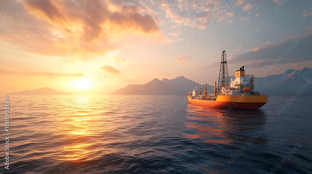 Ocean sunset with oil rig marine environment nature photography calm waters vibrant colors Ocean sunset with oil rig marine environment nature photography calm waters vibrant colors
