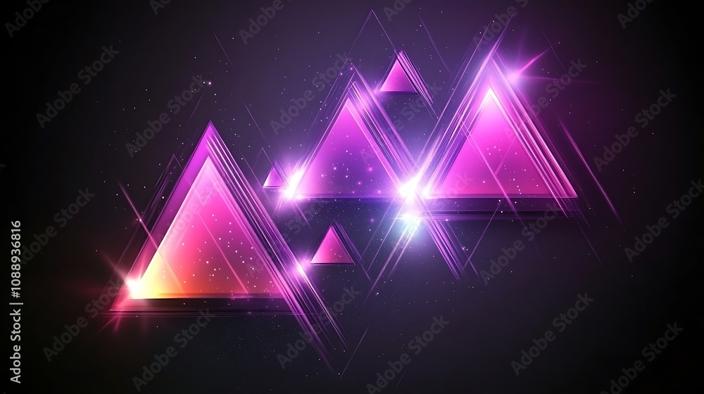 Abstract glowing pink and purple triangles on dark background. Abstract glowing pink and purple triangles on dark background.