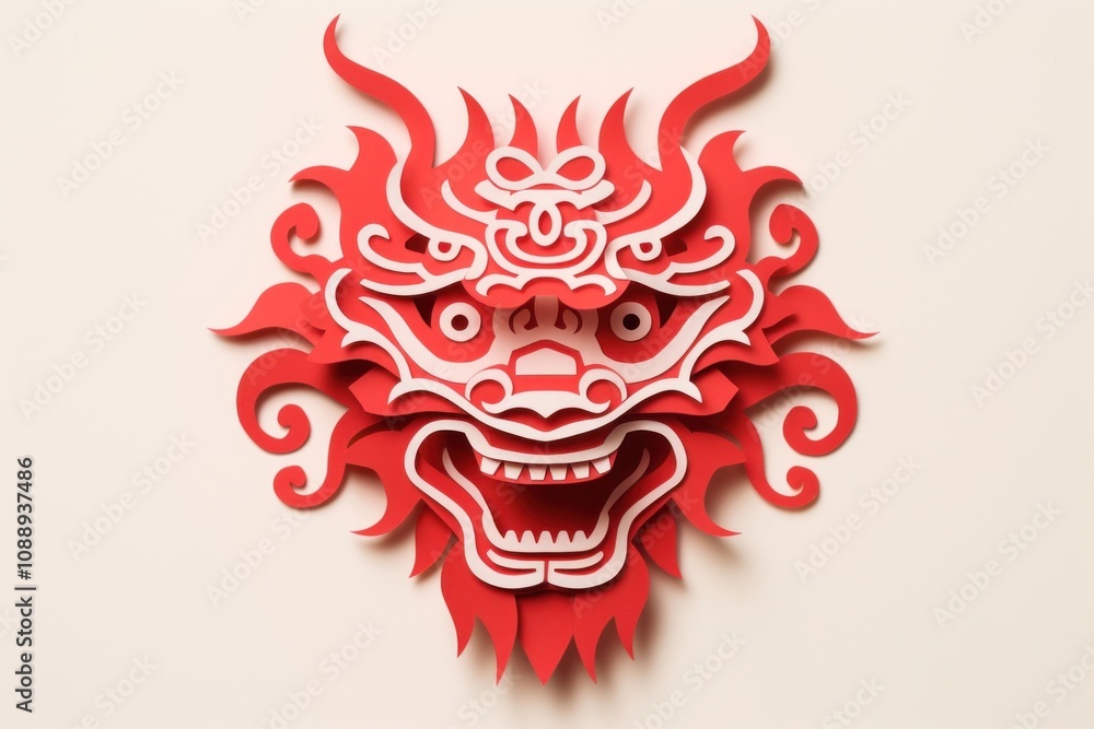 Chinese dragon head craft red representation. Chinese dragon head craft red representation.