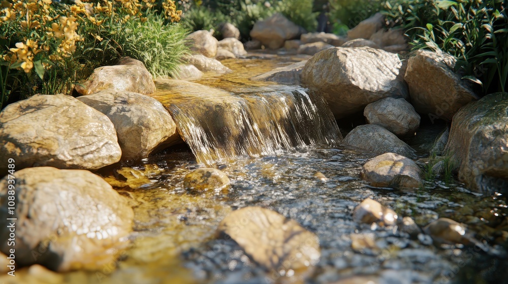 Serene stream flowing over rocks and plants. Serene stream flowing over rocks and plants.