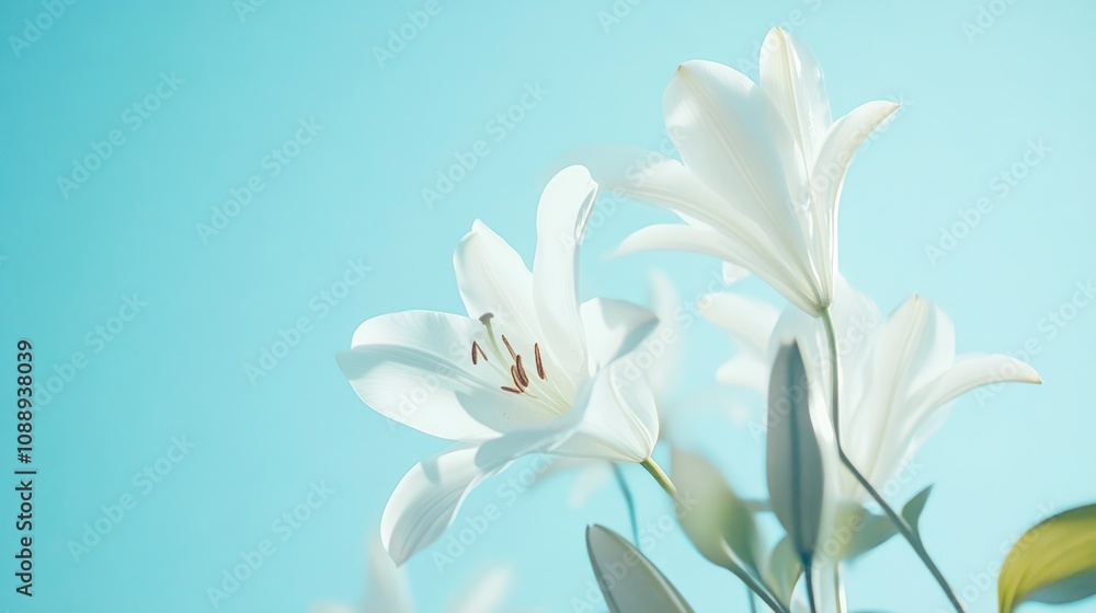 Sunlit White Lily Blossoms Reaching Towards the Sky Sunlit White Lily Blossoms Reaching Towards the Sky