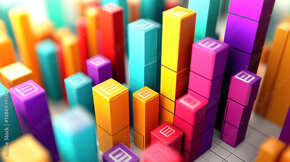 Colorful 3D bar chart representing data visualization and analysis. Colorful 3D bar chart representing data visualization and analysis.