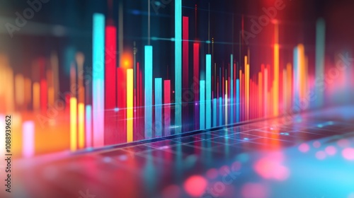 Abstract visualization of data with colorful bars representing statistics or analytics.