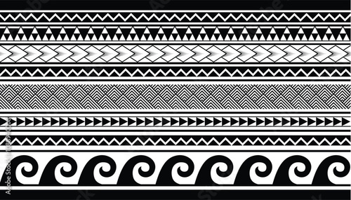 Maori Polynesian indigenous Pattern Background Wallpaper Banner Vertical Textile Vector Waves