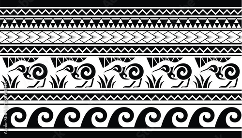 Maori Polynesian indigenous Pattern Background Wallpaper Banner Vertical Textile Vector Kiwi