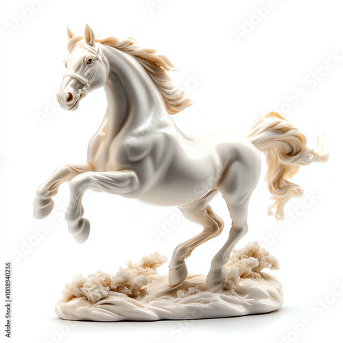 Elegant white horse figurine on a white isolated background. photo