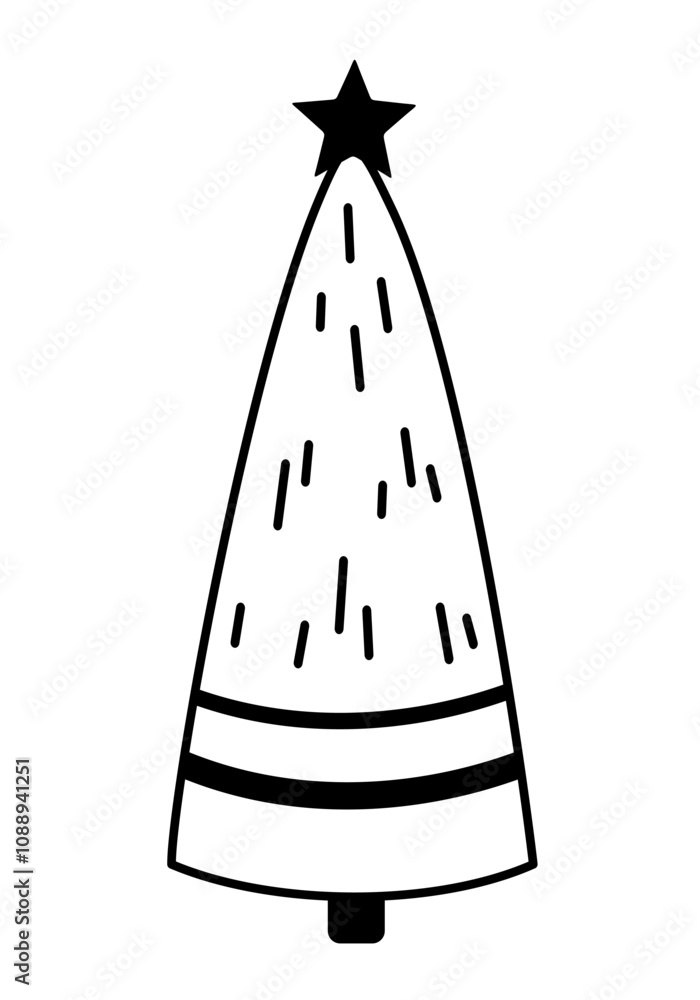 Black and white Christmas tree clipart. Merry Christmas doodle. Christmas festive object. Hand draw vector illustration in flat style Black and white Christmas tree clipart. Merry Christmas doodle. Christmas festive object. Hand draw vector illustration in flat style