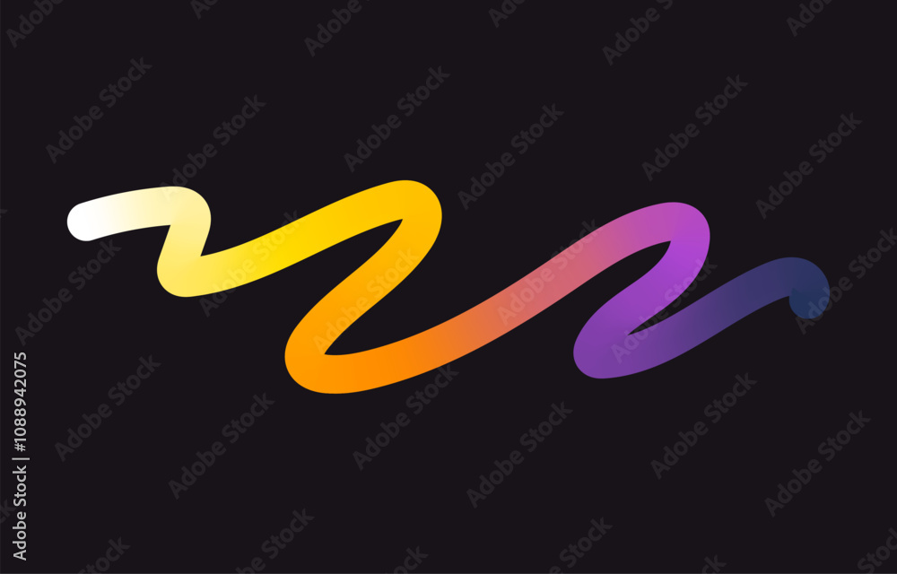 Obraz premium Neon Color Gradient squiggle lines. Scribble stripe with wavy elements. Abstract organic dynamic colorful Shapes on dark background.