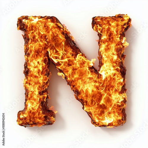 A fiery letter "N" designed with flames, showcasing a dynamic and bold visual effect.
