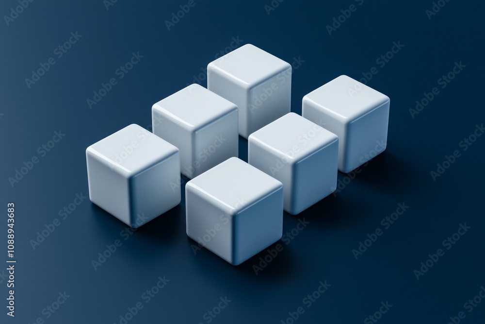 3D render of cubes arranged in a dark blue background. Abstract futuristic technology concept. 3D render of cubes arranged in a dark blue background. Abstract futuristic technology concept.