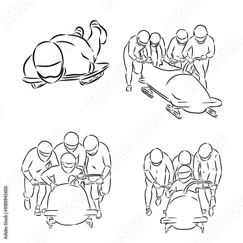 Vector illustration. Illustration shows a bobsledder driving on the car. Bobsleigh. Winter sport