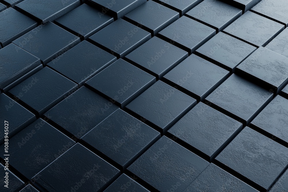 3D render of cubes arranged in a dark blue background. Abstract futuristic technology concept. 3D render of cubes arranged in a dark blue background. Abstract futuristic technology concept.