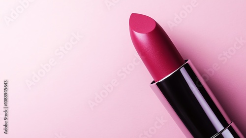 A single pink lipstick against a pink background.