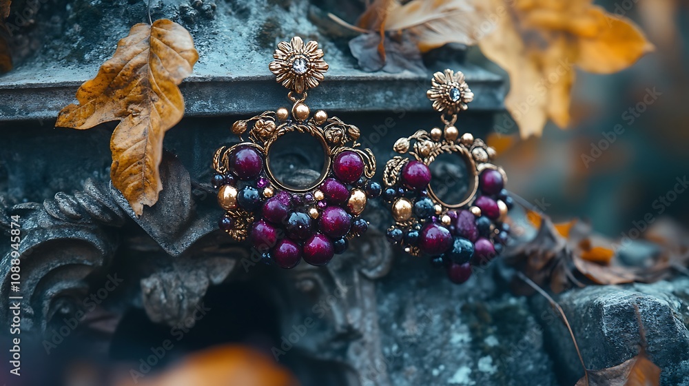 Naklejka premium Handcrafted Gemstone Earrings with Unique Antlers Rustic Design Illustration