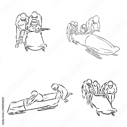 Vector illustration. Illustration shows a bobsledder driving on the car. Bobsleigh. Winter sport