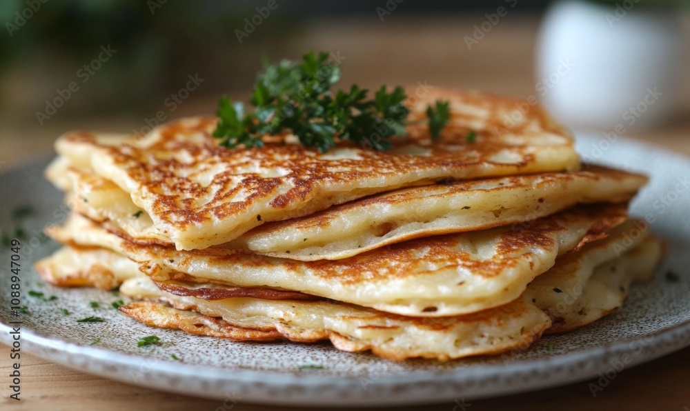 Traditional Polish potato pancakes arranged in a stack on a plate , placki ziemniaczane, placki, polish cuisine Traditional Polish potato pancakes arranged in a stack on a plate , placki ziemniaczane, placki, polish cuisine