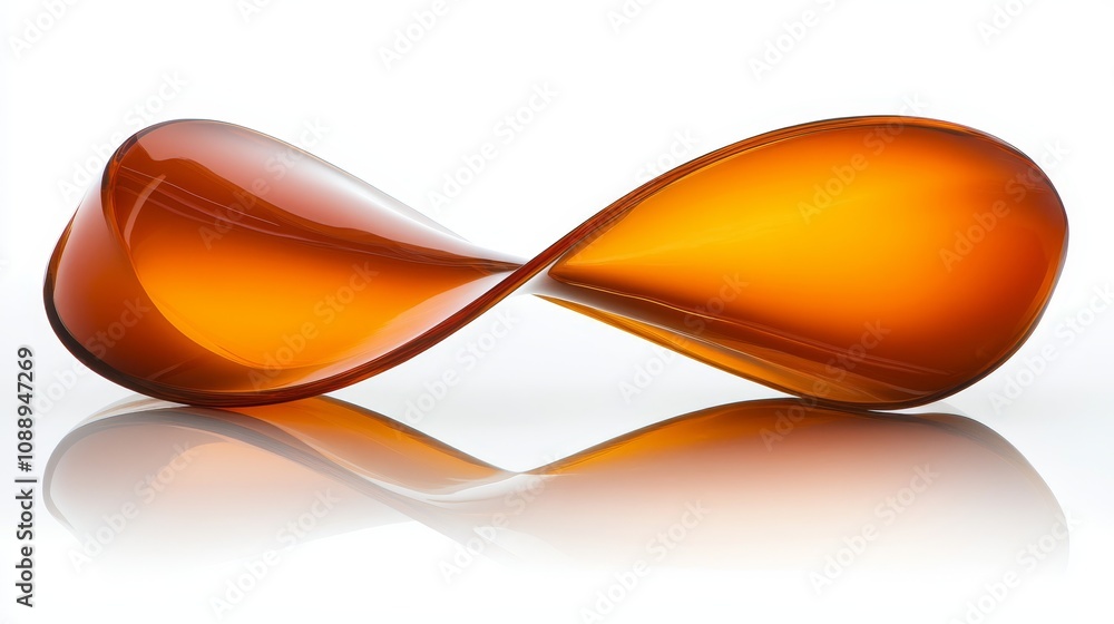 Naklejka premium Abstract Orange Gel Sculpture in Infinity Symbol Formation on White Background with Reflection