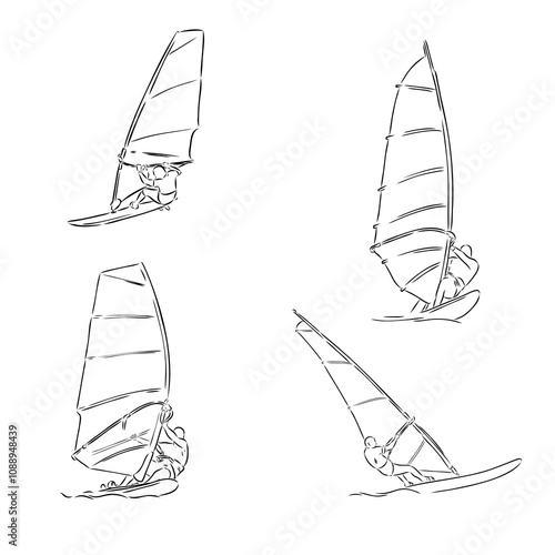 Windsurfing sketch. Vector illustration. windsurfing vector