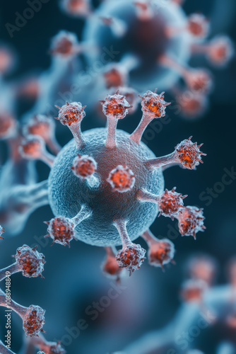 Microscopic view of virus showcasing intricate details and structures, highlighting its scientific significance and complexity