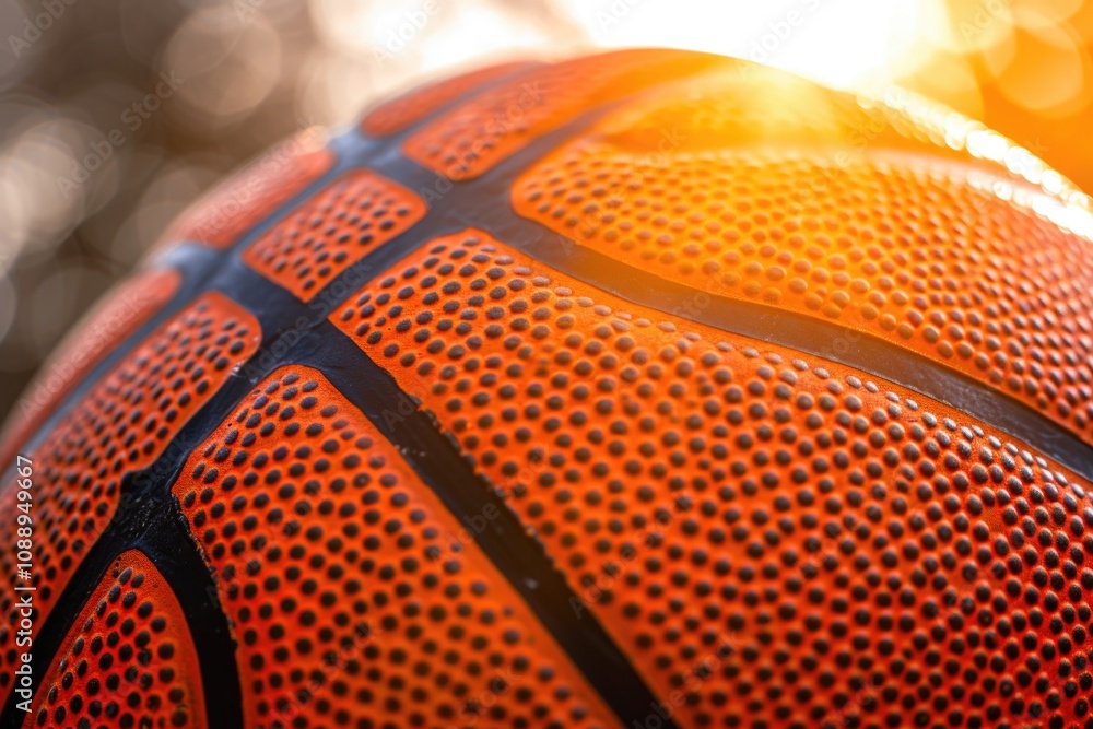 Fototapeta premium Basketball Ball on Court Surrounded by Soft Sunlight