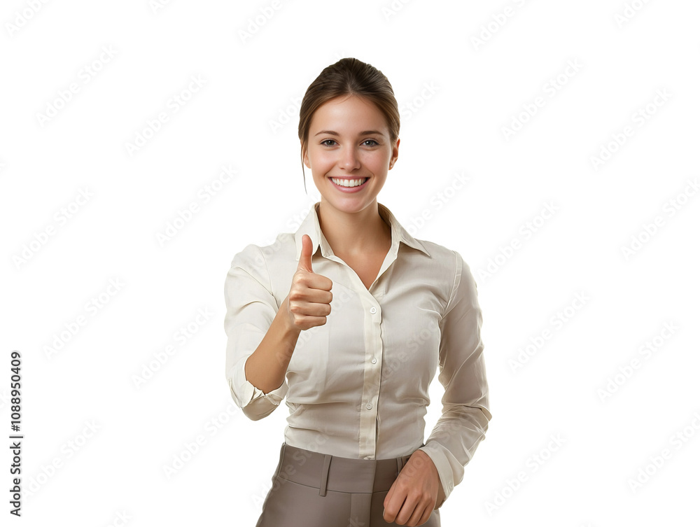 Confident professional woman giving a thumbs-up, symbolizing success and agreement. Confident professional woman giving a thumbs-up, symbolizing success and agreement.