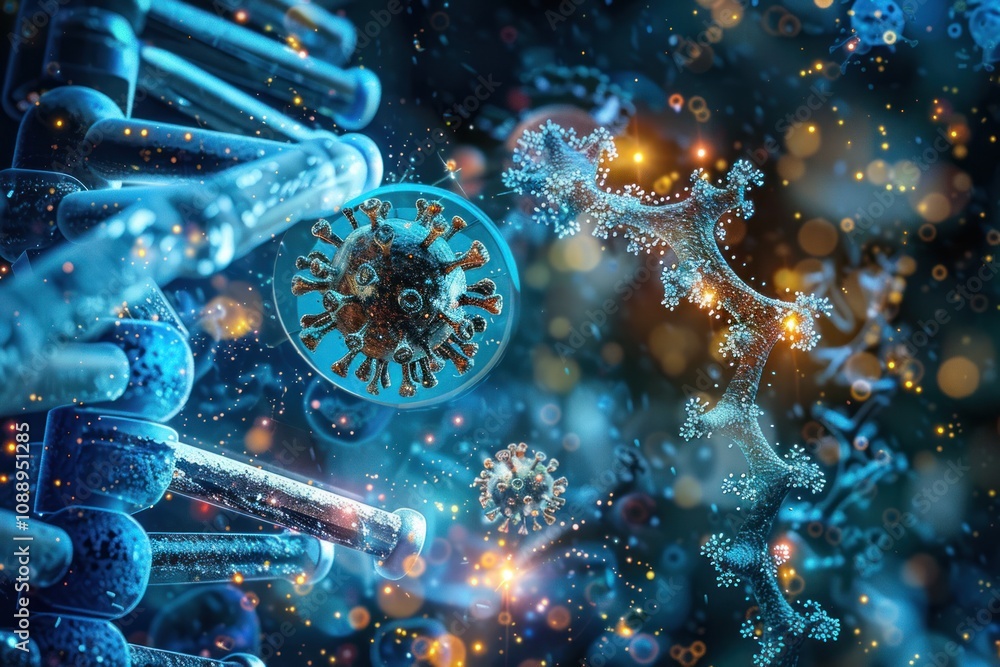 Molecule under a microscope as a result of research in the field of molecular biology and virology Molecule under a microscope as a result of research in the field of molecular biology and virology