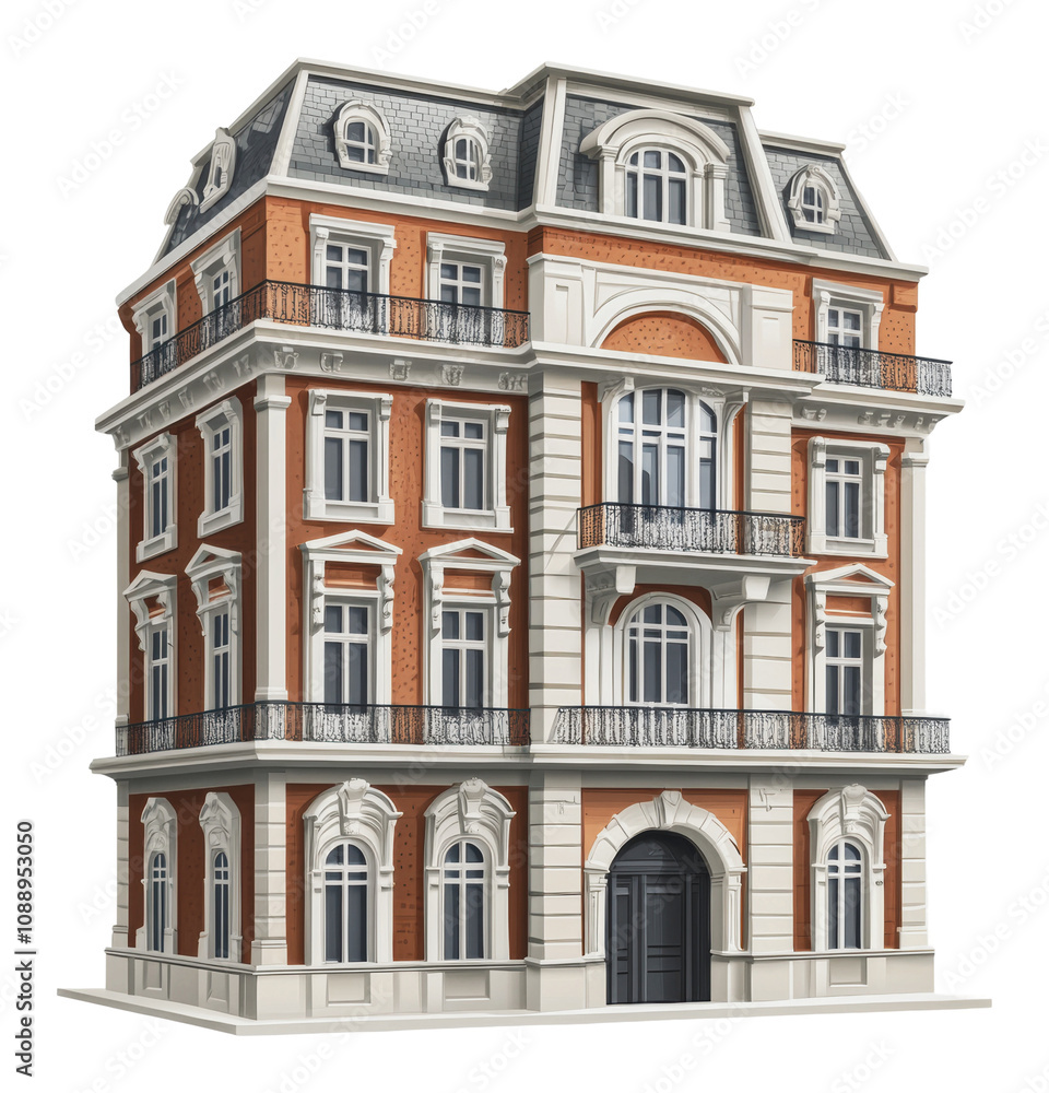 Naklejka premium PNG Chic brick building with balconies in city