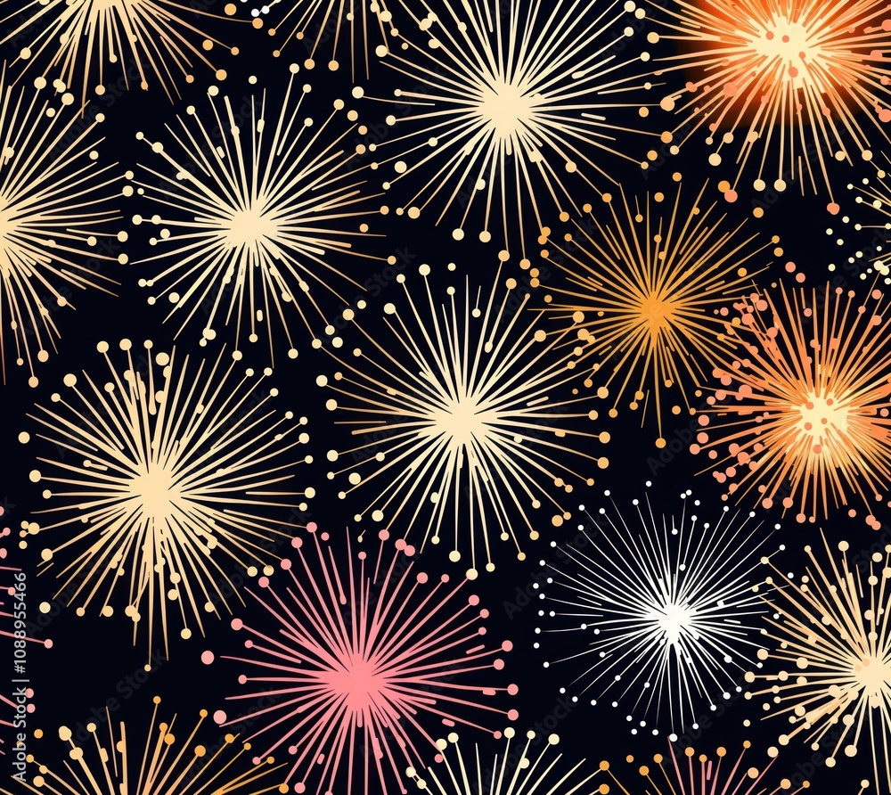 Naklejka premium Gold silver pink champagne glasses fireworks pattern abstract nature night.