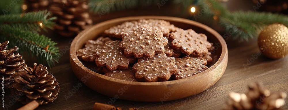 Christmas Gingerbread Cookies with Pinecones and Cinnamon Sticks. Christmas Gingerbread Cookies with Pinecones and Cinnamon Sticks.