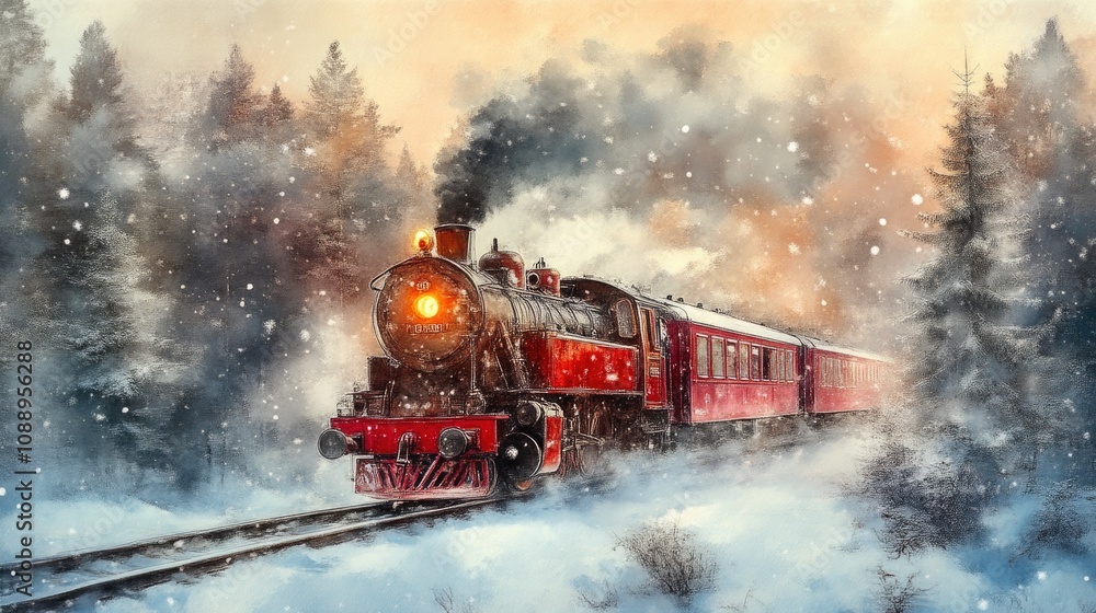 Snowy Winter Scene with Christmas Train Snowy Winter Scene with Christmas Train