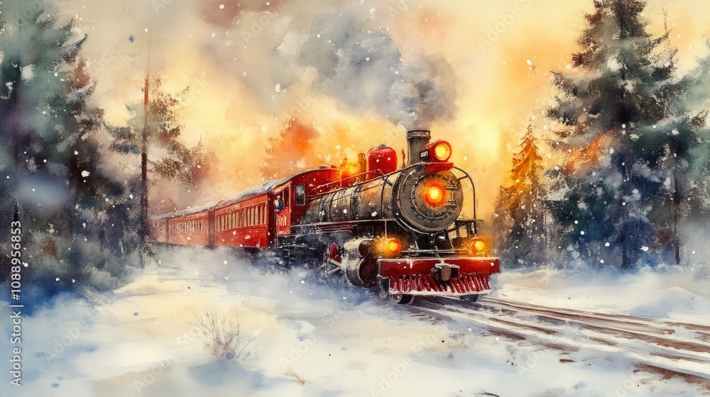 Whimsical Holiday Train with Snowy Backdrop Whimsical Holiday Train with Snowy Backdrop