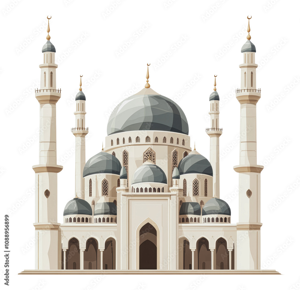 Fototapeta premium PNG Stunning mosque with domes and minarets