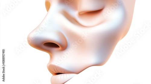 A stylized 3D rendering of a human face in profile, emphasizing facial features and contours.