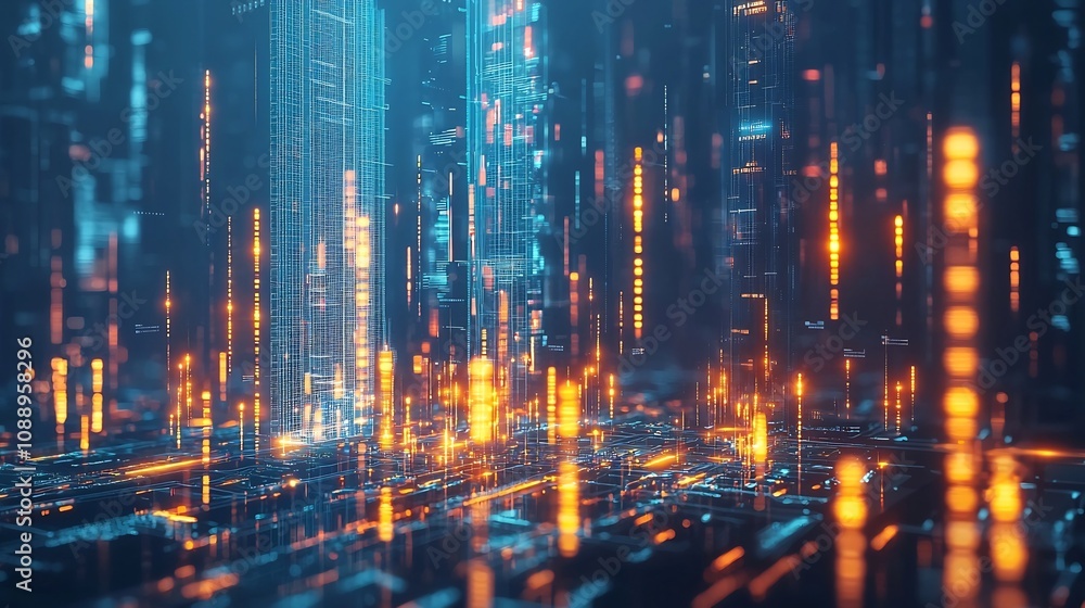 Illuminated Digital Cityscape Symbolizing the Modern Financial and Business Transformation Illuminated Digital Cityscape Symbolizing the Modern Financial and Business Transformation