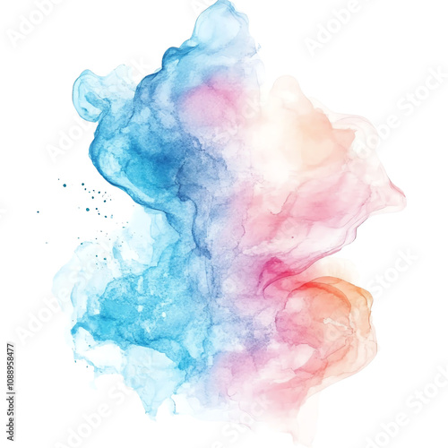 Vibrant abstract watercolor splash featuring soothing shades of blue and pink, perfect for backgrounds and artistic designs.