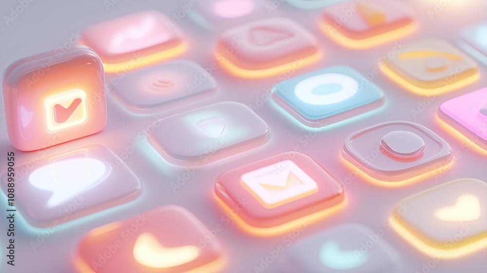 Glowing App Icons Pastel Color Scheme Design Glowing App Icons Pastel Color Scheme Design