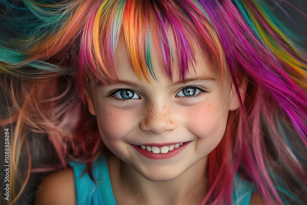 Joyful Girl with Colorful Hair Smiling Brightly Joyful Girl with Colorful Hair Smiling Brightly
