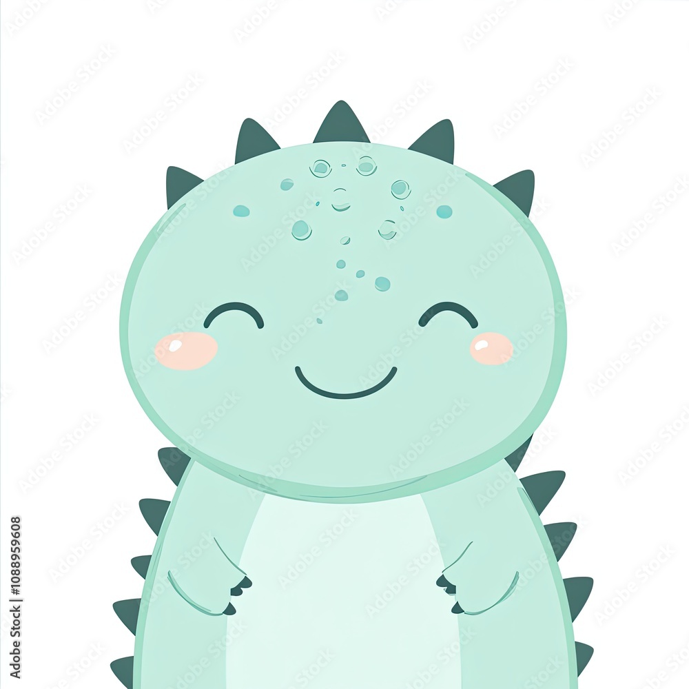 Adorable Happy Green Dinosaur Cartoon Illustration Adorable Happy Green Dinosaur Cartoon Illustration