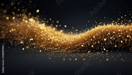 Gold glowing line with lighting effect sparkle on black background. Template premium award Chritmas Jewellery and Socail media post Glaxey And Abstract art background photo