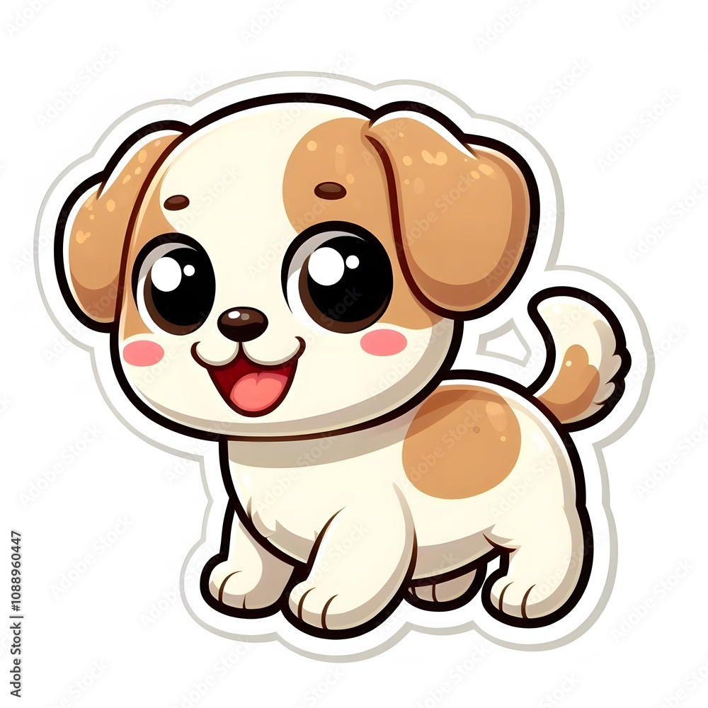 Fototapeta premium AI Generate of Sticker Puppy or Baby Dog in cartoon style with a happy expression, isolated in white background