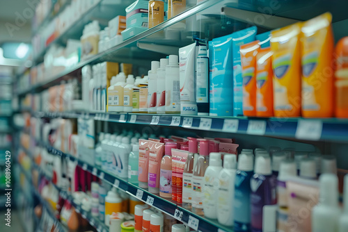 Wallpaper Mural Rows of colorful bottles and tubes of beauty and personal care products neatly arranged on store shelves. Torontodigital.ca