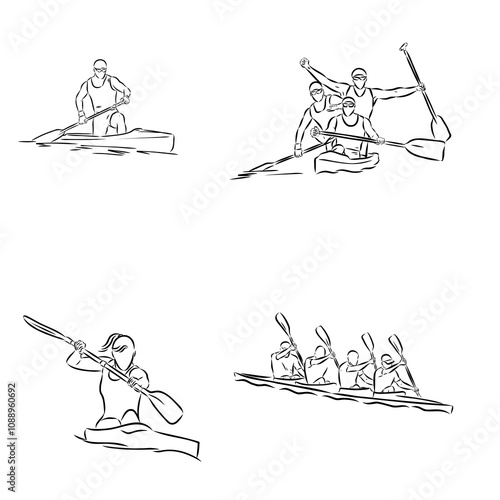 Doodle style canoe and paddles sketch in vector format.