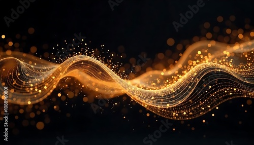 Gold glowing line with lighting effect sparkle on black background. Template premium award Chritmas Jewellery and Socail media post Glaxey And Abstract art background photo