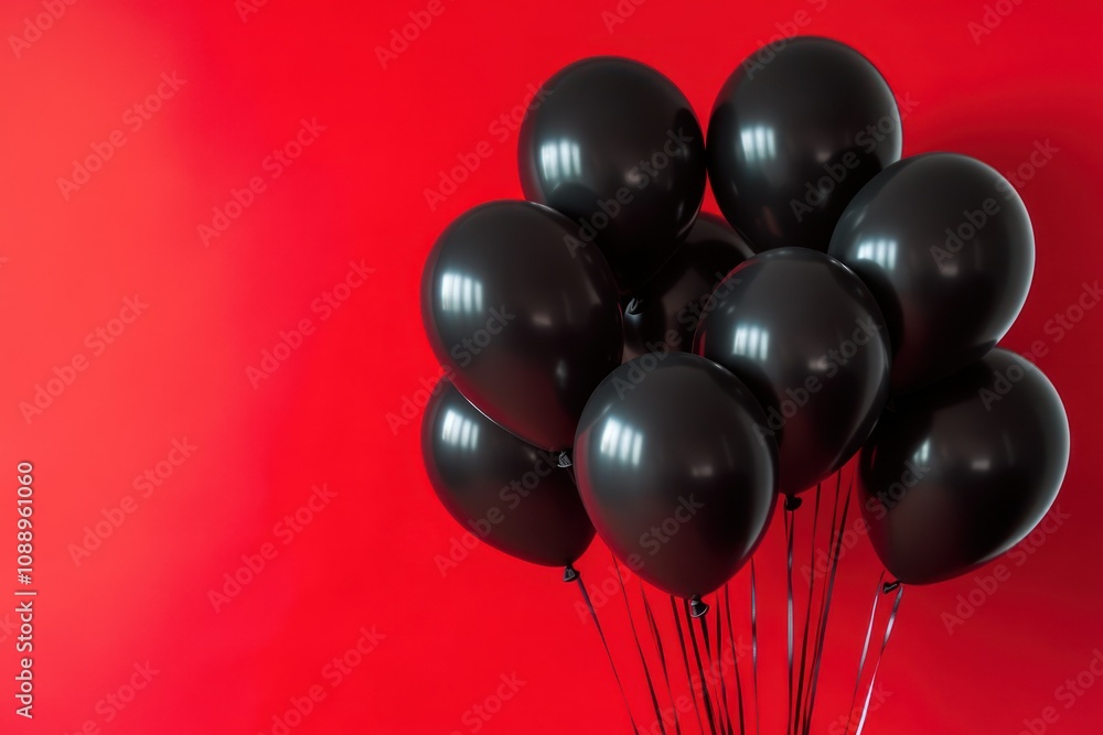 Elegant Black Balloons Against Red Background Elegant Black Balloons Against Red Background