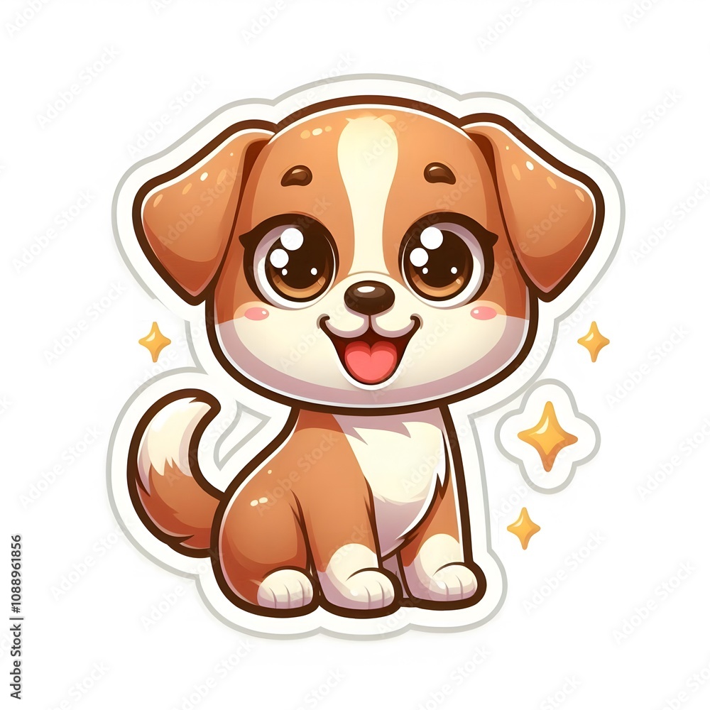 Fototapeta premium AI Generate of Sticker Puppy or Baby Dog in cartoon style with a happy expression, isolated in white background