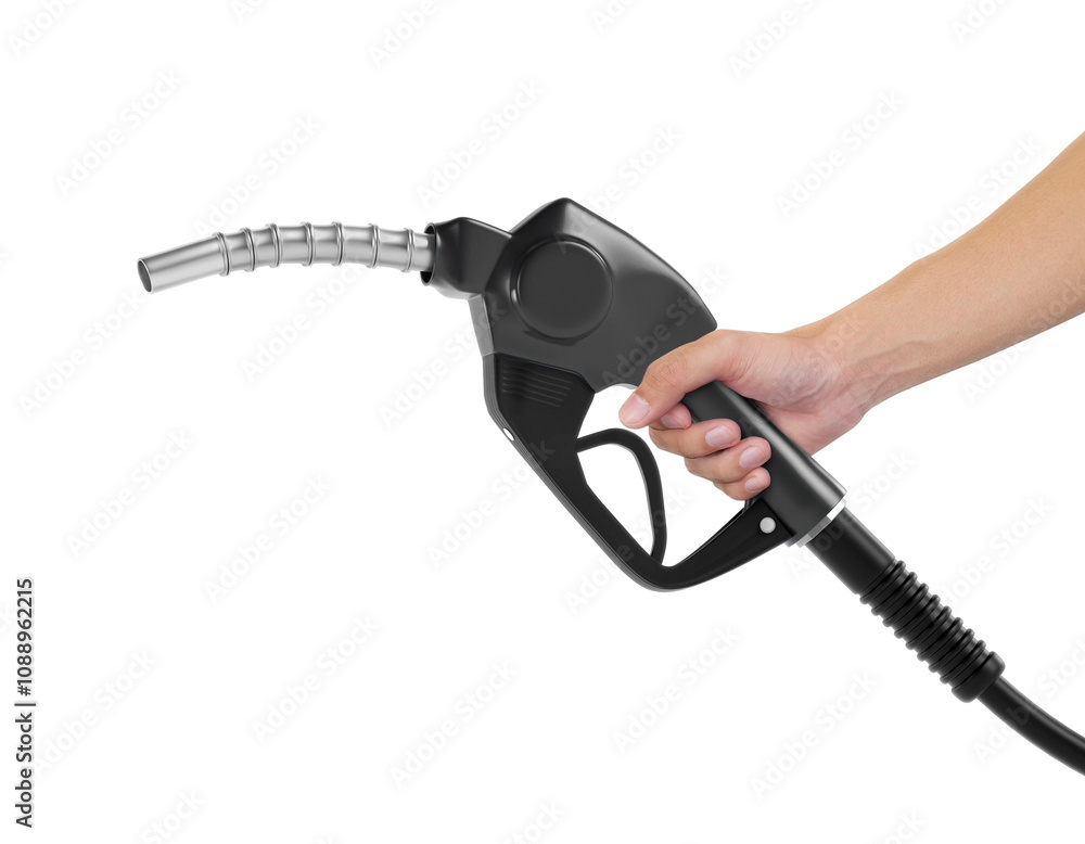 Hands holding Fuel black nozzle, transparent background Hands holding Fuel black nozzle, transparent background