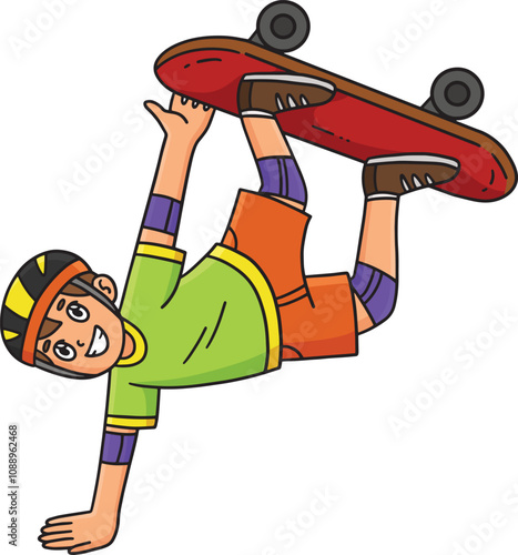 Skateboard Boy Doing a Hand Plant Cartoon Clipart